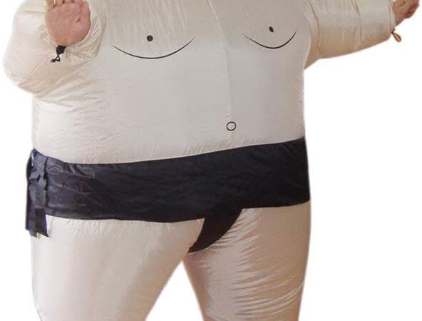 Sumo Fancy Dress Inflatable Suit: A hilarious costume featuring a fan-operated inflatable design, perfect for parties, events, and unforgettable photo opportunities